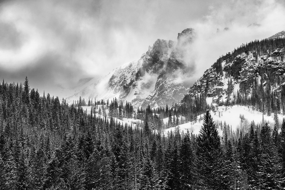 Classic Rocky Mountain Balck & White. This exhibits strong use of traditional dodging and burning.