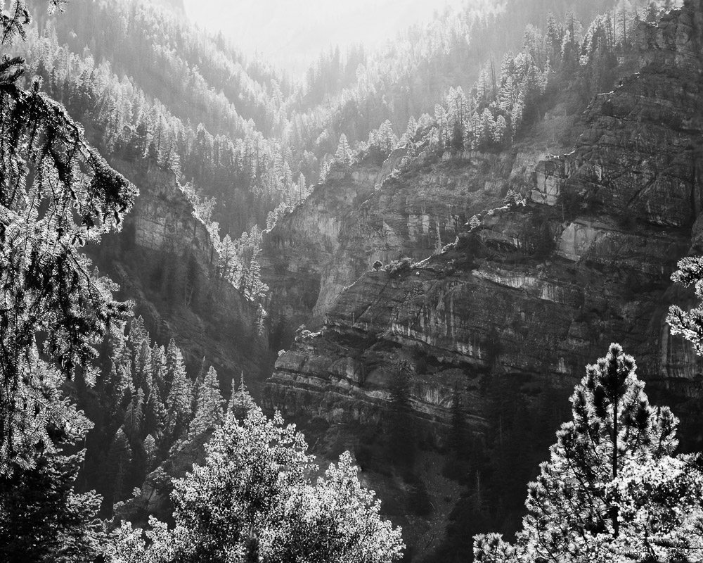 Smoky Ouray sunset, looking up the box canyon
