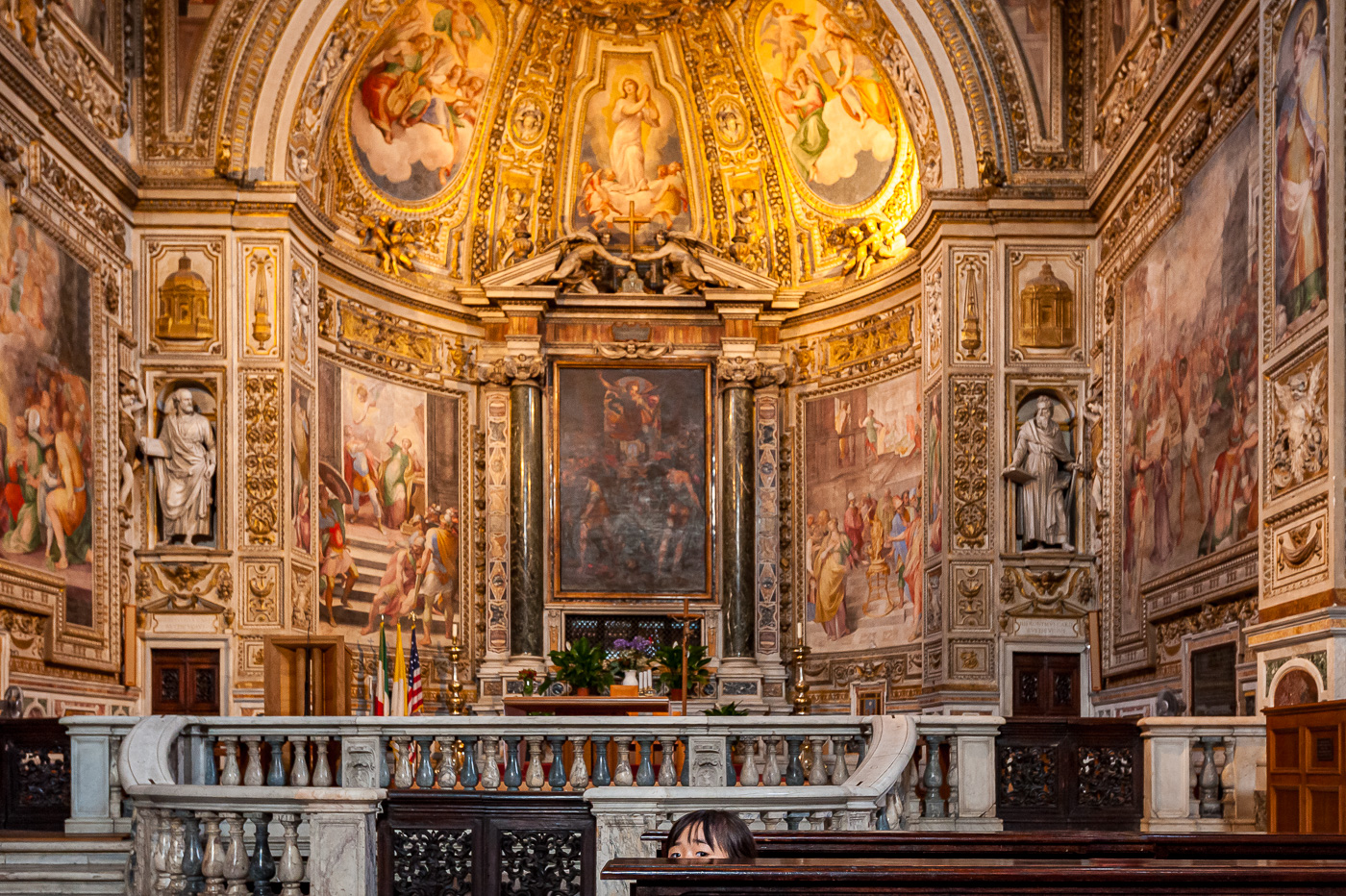 Peeking child in cathedral