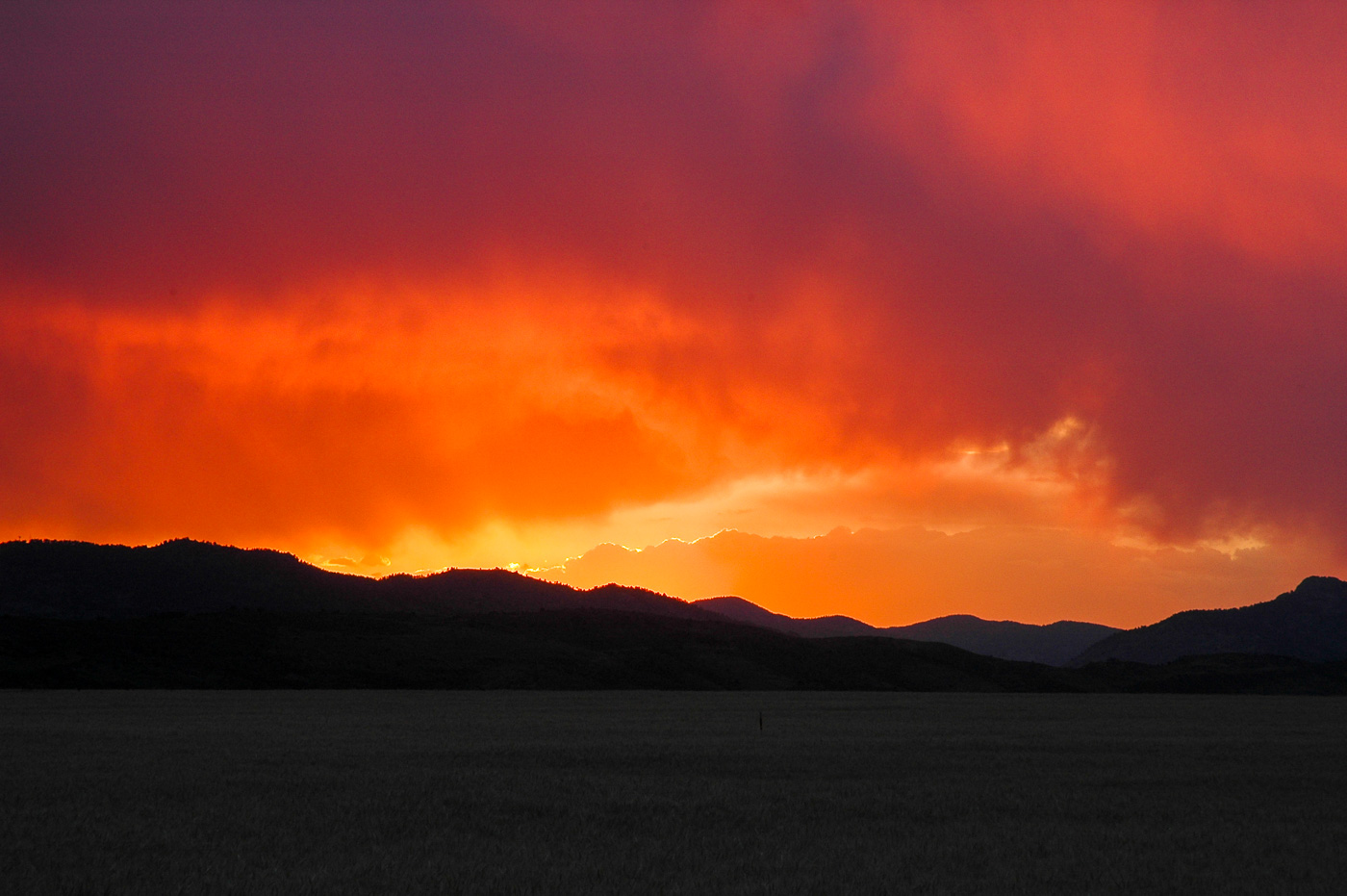 Sunset, Colorado Front Range mountains.